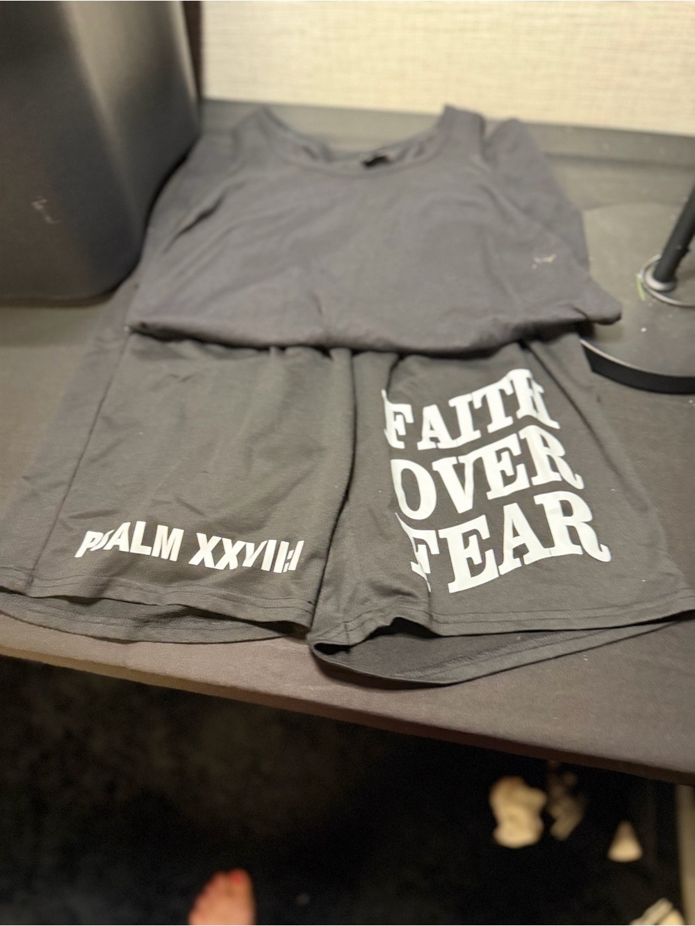 Hanes Black Faith Over Fear' Graphic Tee and shorts